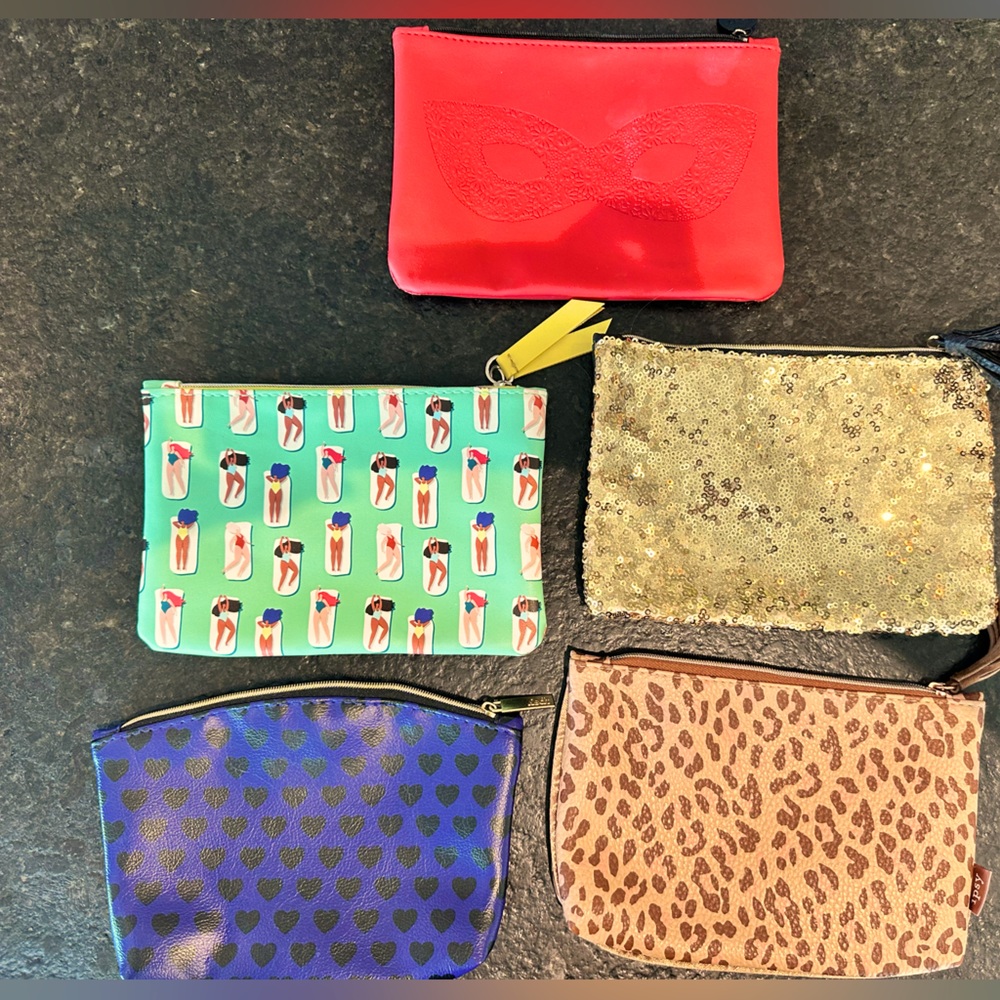 Ipsy cosmetics bags, lot of 5